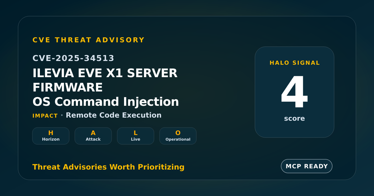 CVE-2025-34513: Ilevia EVE X1 Server OS Command Injection
