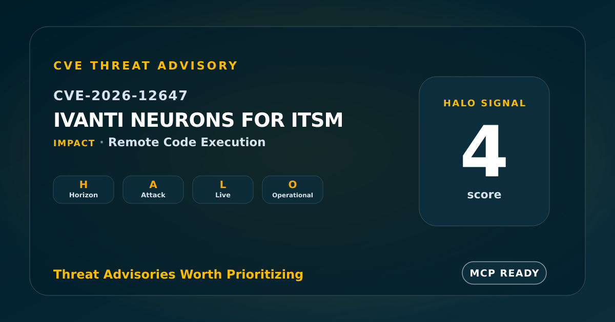 CVE-2026-12647: Ivanti Neurons for ITSM Missing Authorization Remote ...