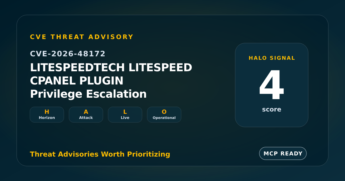 CVE-2026-48172: LiteSpeed cPanel Plugin Privilege Escalation