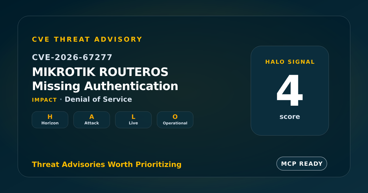 CVE-2026-67277: MikroTik RouterOS Kernel Restart and Memory Disclosure