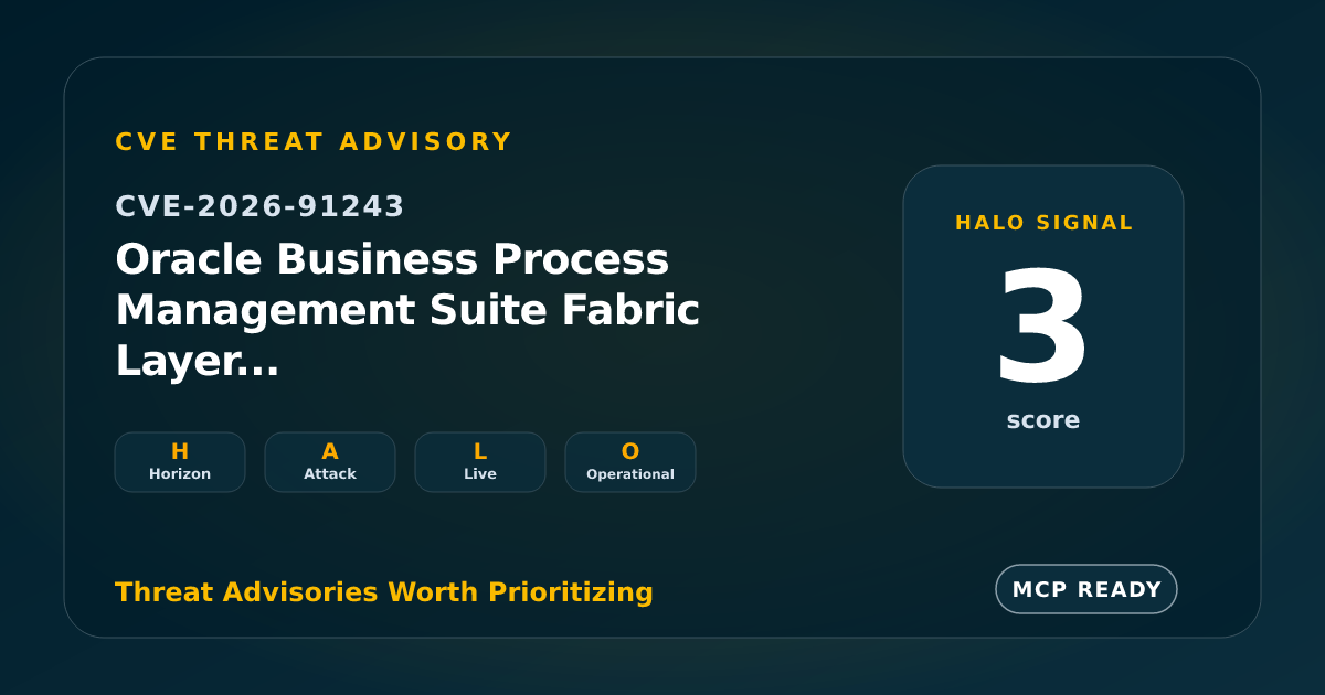 CVE-2026-91243: Oracle Business Process Management Suite Fabric Layer...